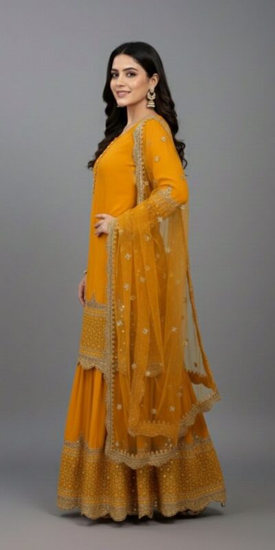 Yellow Faux Georgette Embroider Salwar Suit | Jump Suits, Salwar suit, Casual Suits, Creative suits, Designer Suits, Palazzo Suits, Party Wear Suits, Patiala Suits, Straight Suits
