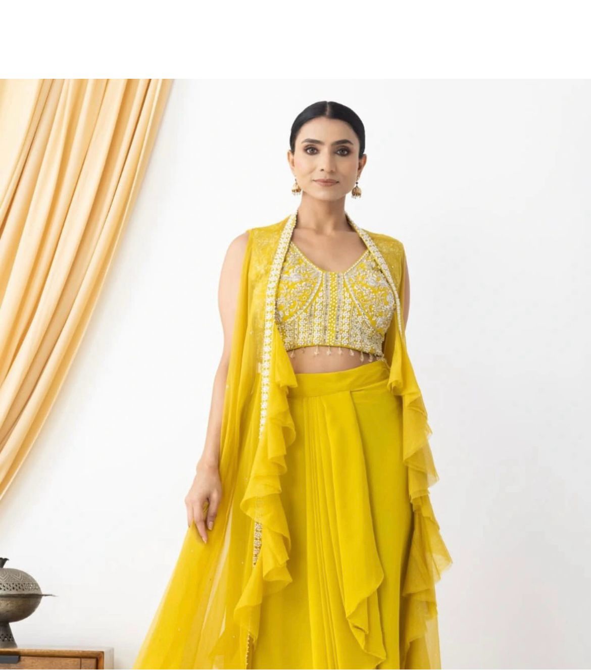 Yellow Georgette Beads Sequence Work Lace Dhoti Suit | Jump Suits, Salwar suit, Casual Suits, Creative suits, Designer Suits, Palazzo Suits, Party Wear Suits, Patiala Suits, Straight Suits