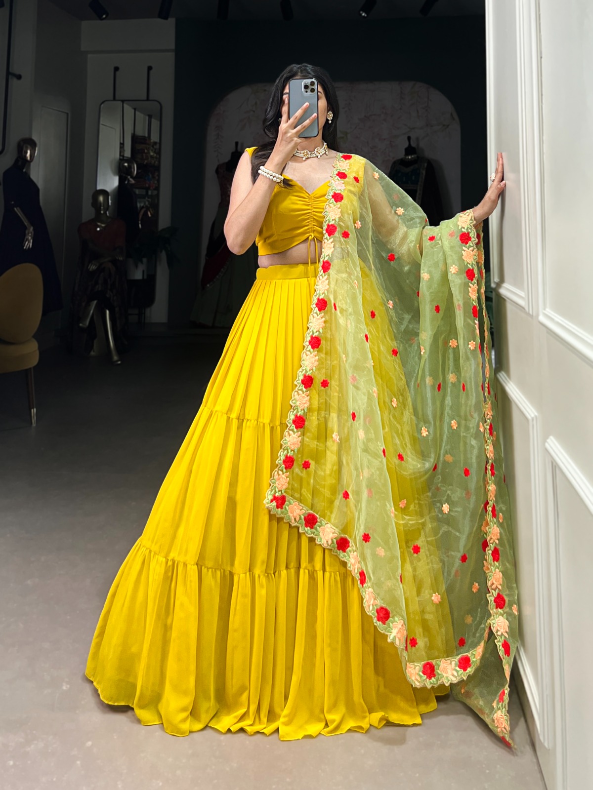Yellow Georgette Plain Lehenga Choli | Lehenga, Bollywood Lehenga, Creative Lehenga, Designer Lehenga, Embroidered Lehenga, Party Wear Lehenga