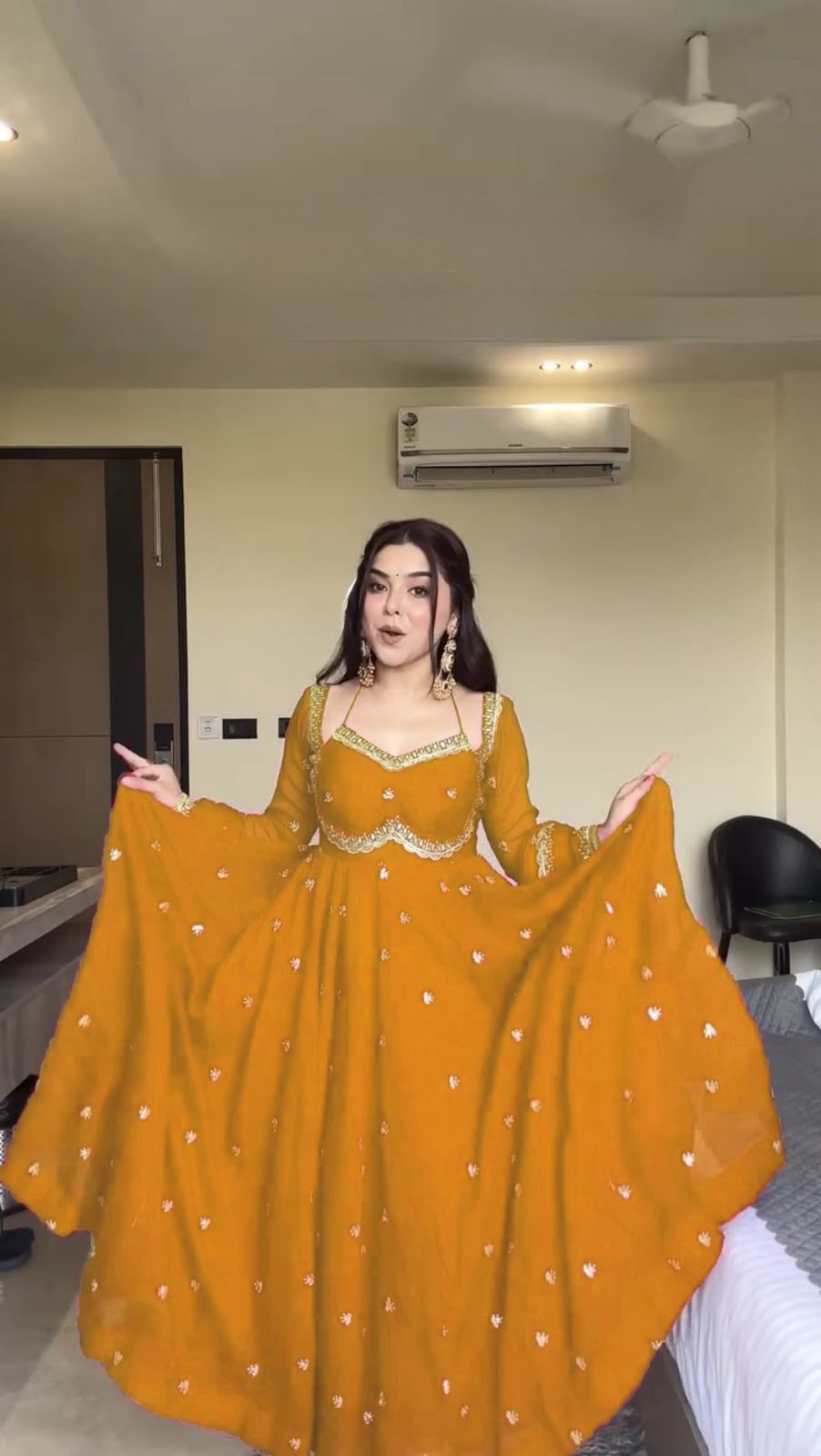 Yellow Georgette Sequence Gown | Gowns, Bollywood Gowns, Creative Gowns, Designer Gowns, Embroidered Gowns, Party Wear Gowns