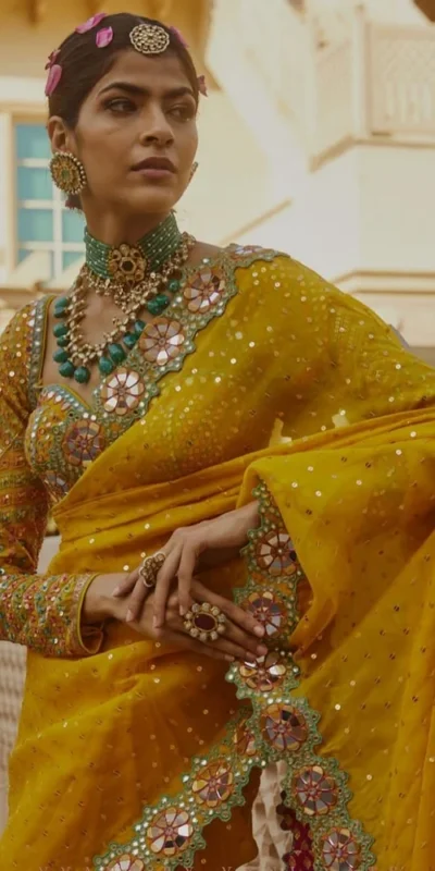 Yellow Georgette Sequence Print Saree | Sarees, Bollywood Sarees, Creative Sarees, Designer Sarees, Embroidered Sarees, Ethnic Saree, Modern Digital sarees, Party Wear Sarees
