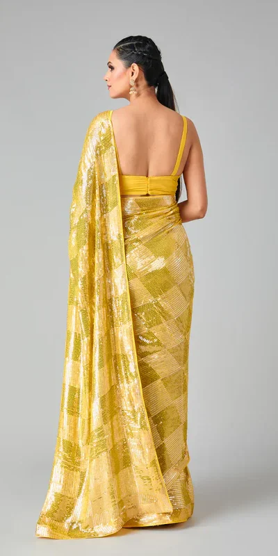 Yellow Georgette Sequins Work Saree | Sarees, Bollywood Sarees, Creative Sarees, Designer Sarees, Embroidered Sarees, Ethnic Saree, Modern Digital sarees, Party Wear Sarees