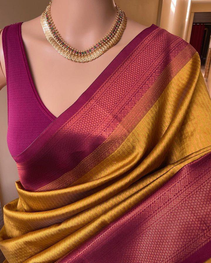 Yellow Lichi Silk Jacquard Border Lace Work Saree | Sarees, Bollywood Sarees, Creative Sarees, Designer Sarees, Embroidered Sarees, Ethnic Saree, Modern Digital sarees, Party Wear Sarees