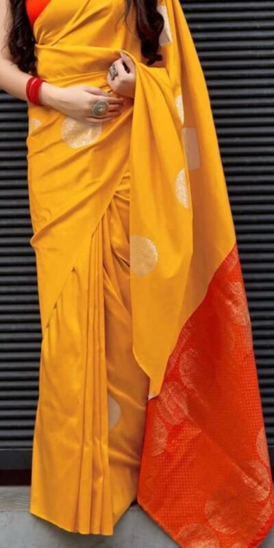 Yellow Lichi Silk With Jacquard Border Saree | Sarees, Bollywood Sarees, Creative Sarees, Designer Sarees, Embroidered Sarees, Ethnic Saree, Modern Digital sarees, Party Wear Sarees