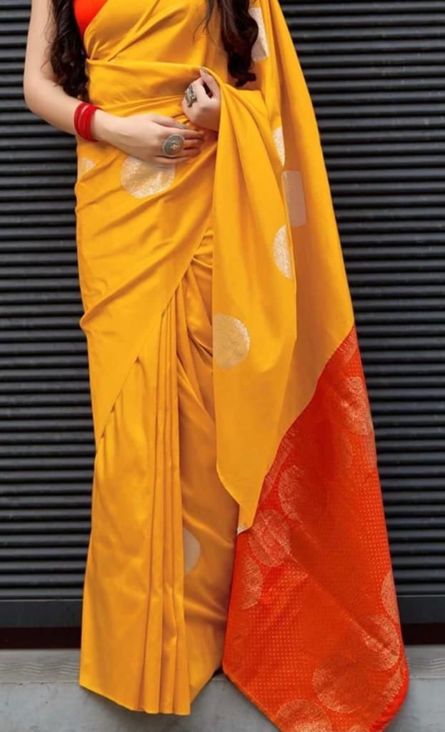 Yellow Lichi Silk With Jacquard Border Saree | Sarees, Bollywood Sarees, Creative Sarees, Designer Sarees, Embroidered Sarees, Ethnic Saree, Modern Digital sarees, Party Wear Sarees