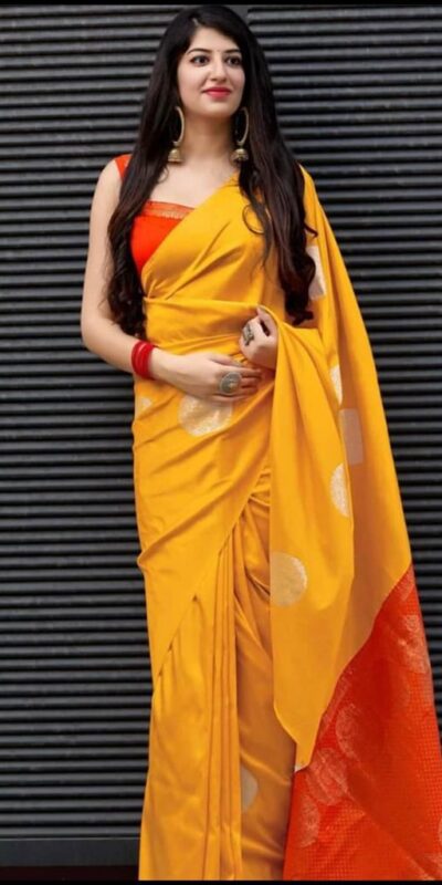 Yellow Lichi Silk With Jacquard Border Saree | Sarees, Bollywood Sarees, Creative Sarees, Designer Sarees, Embroidered Sarees, Ethnic Saree, Modern Digital sarees, Party Wear Sarees