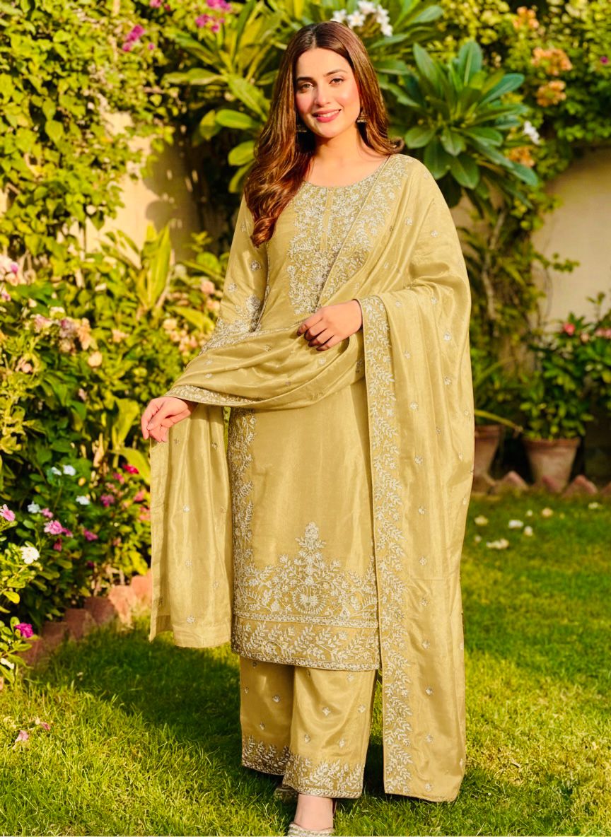 Yellow Organza Silk With Sequence Work Salwar Suit | Jump Suits, Salwar suit, Casual Suits, Creative suits, Designer Suits, Palazzo Suits, Party Wear Suits, Patiala Suits, Straight Suits