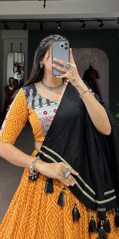 Yellow Rayon Ajarakh Print Lehenga Choli | Lehenga, Bollywood Lehenga, Creative Lehenga, Designer Lehenga, Embroidered Lehenga, Party Wear Lehenga