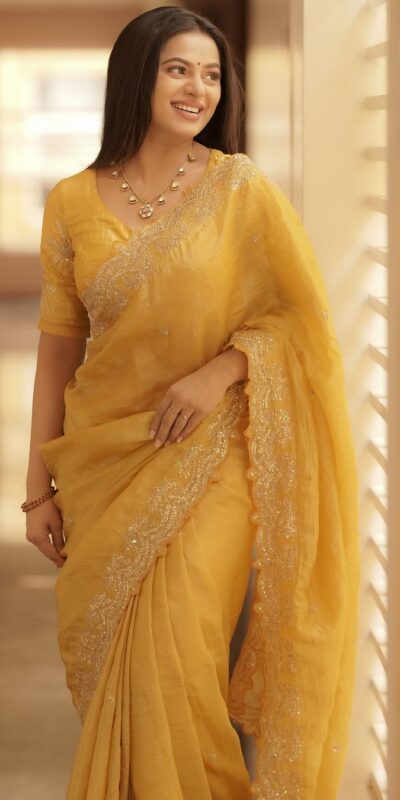 Yellow Soft Gold Crush Embroidery Work Saree | Sarees, Bollywood Sarees, Creative Sarees, Designer Sarees, Embroidered Sarees, Ethnic Saree, Modern Digital sarees, Party Wear Sarees