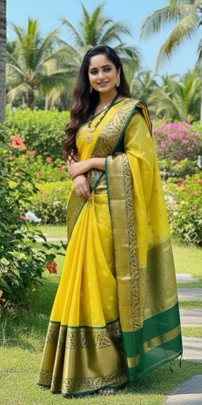Yellow Soft Lichi Silk Lace Work Border Saree | Sarees, Bollywood Sarees, Creative Sarees, Designer Sarees, Embroidered Sarees, Ethnic Saree, Modern Digital sarees, Party Wear Sarees