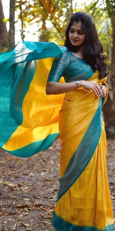 Yellow Soft Lichi Silk With All Over Saree | Sarees, Bollywood Sarees, Creative Sarees, Designer Sarees, Embroidered Sarees, Ethnic Saree, Modern Digital sarees, Party Wear Sarees