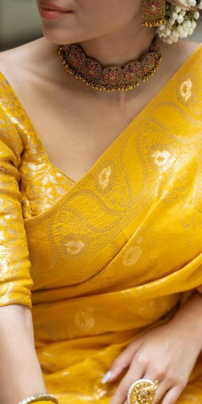 Yellow Soft Litchi Silk All Over Weaving Saree | Sarees, Bollywood Sarees, Creative Sarees, Designer Sarees, Embroidered Sarees, Ethnic Saree, Modern Digital sarees, Party Wear Sarees