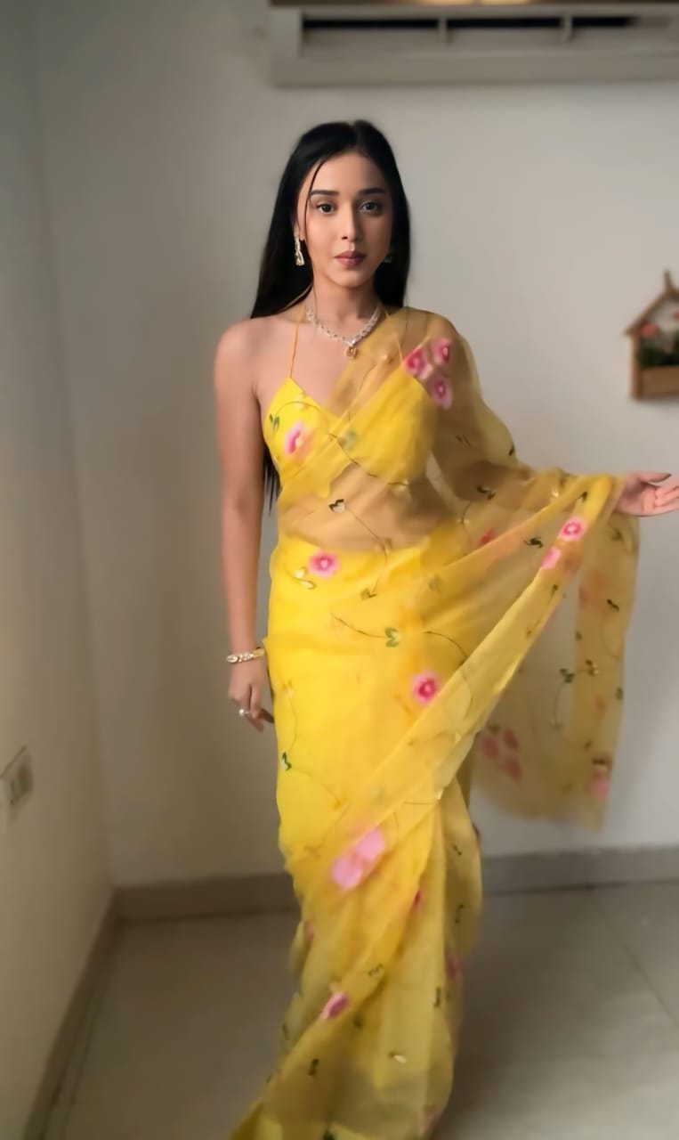 Yellow Soft Organza Silk Ready To Wear Saree | Sarees, Bollywood Sarees, Creative Sarees, Designer Sarees, Embroidered Sarees, Ethnic Saree, Modern Digital sarees, Party Wear Sarees