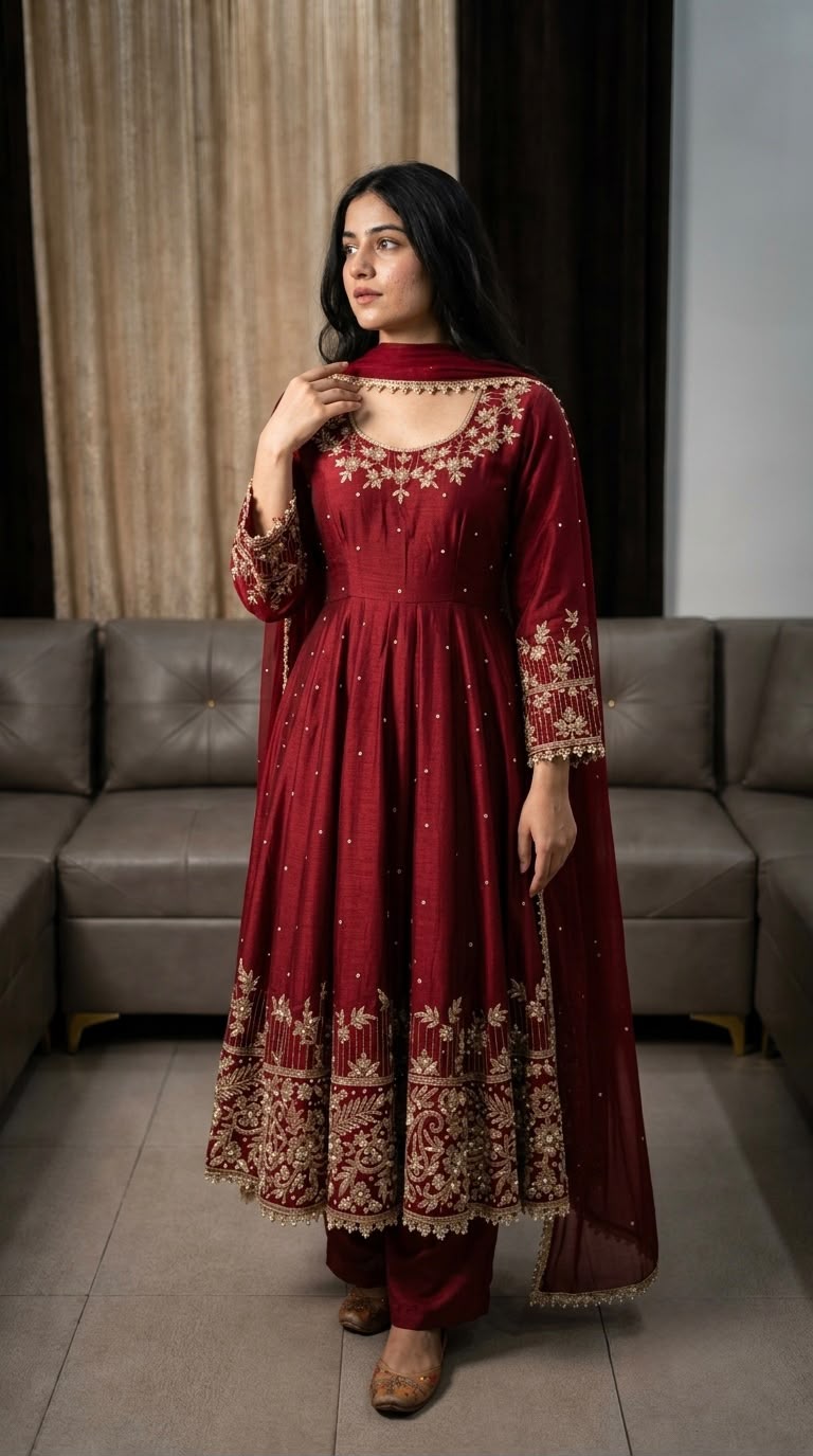 SR 1719 Maroon Faux Georgette Gown Perfect for Wedding, Party, Raksha Bandhan, Temple Visit, Onam – . Get it for ₹2149. Delivery 4-6 Working Days. Shop now | Gowns, Bollywood Gowns, Creative Gowns, Designer Gowns, Embroidered Gowns, Party Wear Gowns