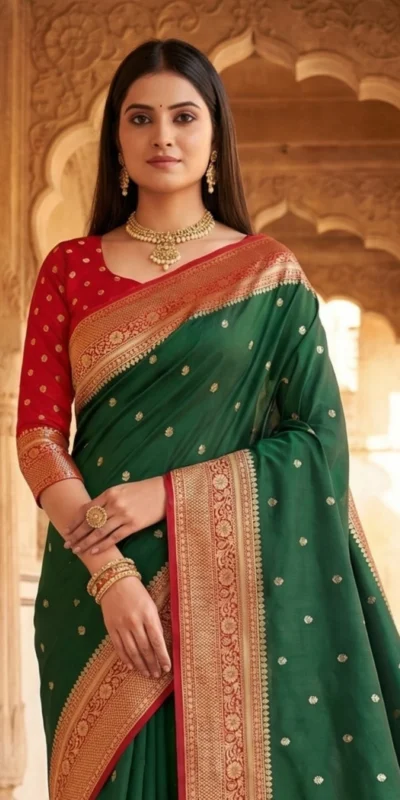 MB 6079 Green Soft Banarasi Silk Saree with Zari Work & Moti Work. Introductory Price ₹1949. Delivery 4-6 Working Days. Shop now. | Sarees, Bollywood Sarees, Creative Sarees, Designer Sarees, Embroidered Sarees, Ethnic Saree, Modern Digital sarees, Party Wear Sarees