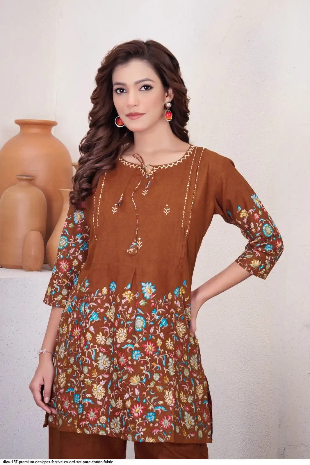DIVA 137 Brown Pure Cotton Kantha work Elegant Kurti with Designer Work. Price 1749 - Delivery 4-6 Working Days. Shop now. | Kurti, Bollywood Kurti, Creative Kurtis, Designer Kurti, Party Wear Kurti, Selfie Kurti
