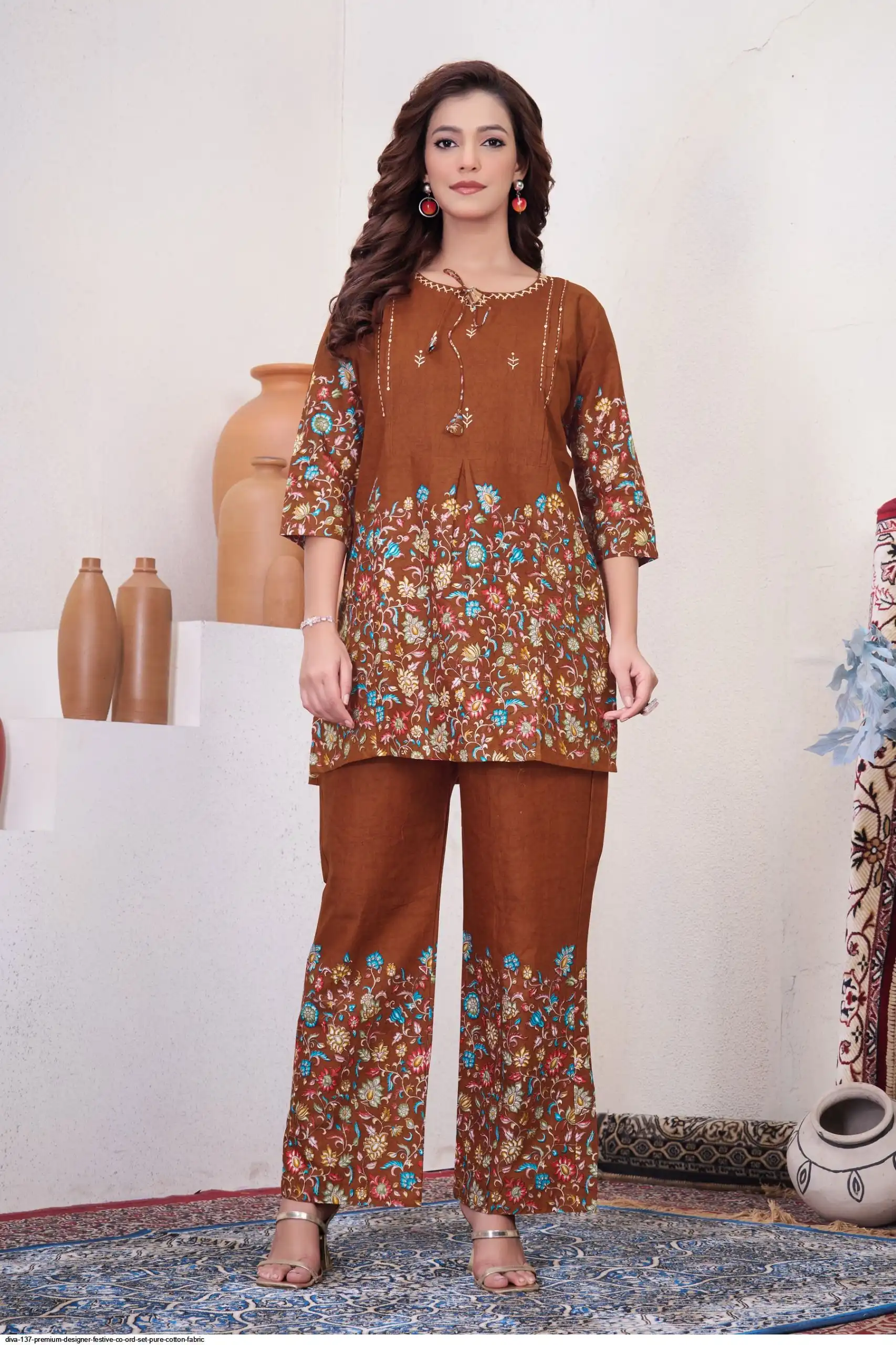 DIVA 137 Brown Pure Cotton Kantha work Elegant Kurti with Designer Work. Price 1749 - Delivery 4-6 Working Days. Shop now. | Kurti, Bollywood Kurti, Creative Kurtis, Designer Kurti, Party Wear Kurti, Selfie Kurti