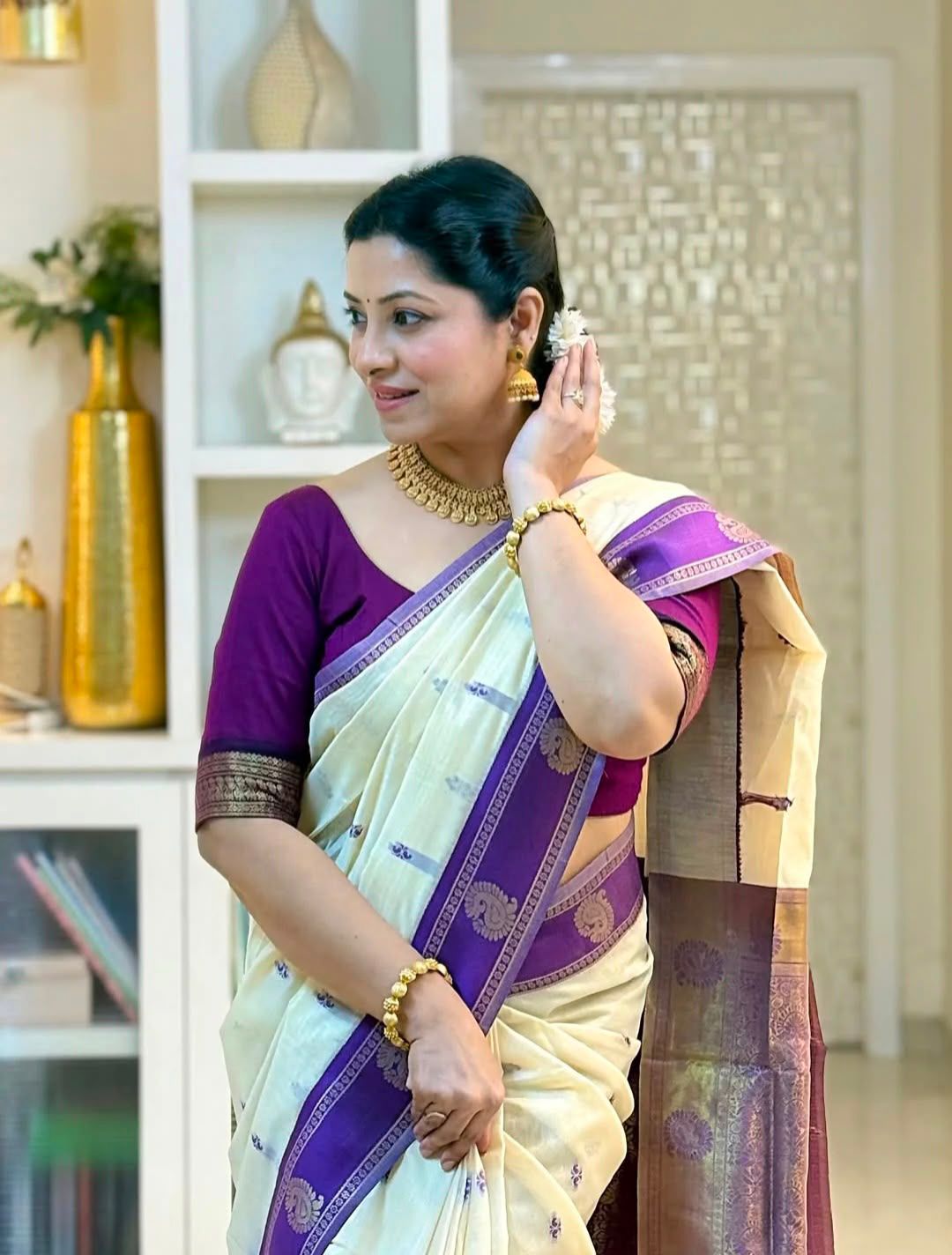 KPR 308 Cream in Soft Lichi Silk Jacquard Work Designer Work Saree . Exclusive Offer ₹1449. Delivery 4-6 Working Days. Shop now. | Sarees, Bollywood Sarees, Creative Sarees, Designer Sarees, Embroidered Sarees, Ethnic Saree, Modern Digital sarees, Party Wear Sarees