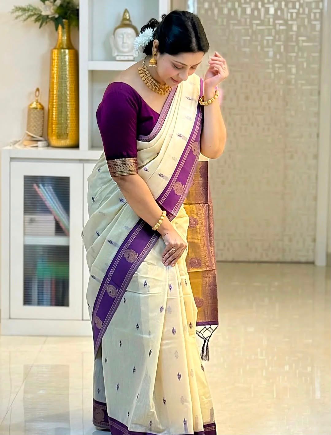 KPR 308 Cream in Soft Lichi Silk Jacquard Work Designer Work Saree . Exclusive Offer ₹1449. Delivery 4-6 Working Days. Shop now. | Sarees, Bollywood Sarees, Creative Sarees, Designer Sarees, Embroidered Sarees, Ethnic Saree, Modern Digital sarees, Party Wear Sarees