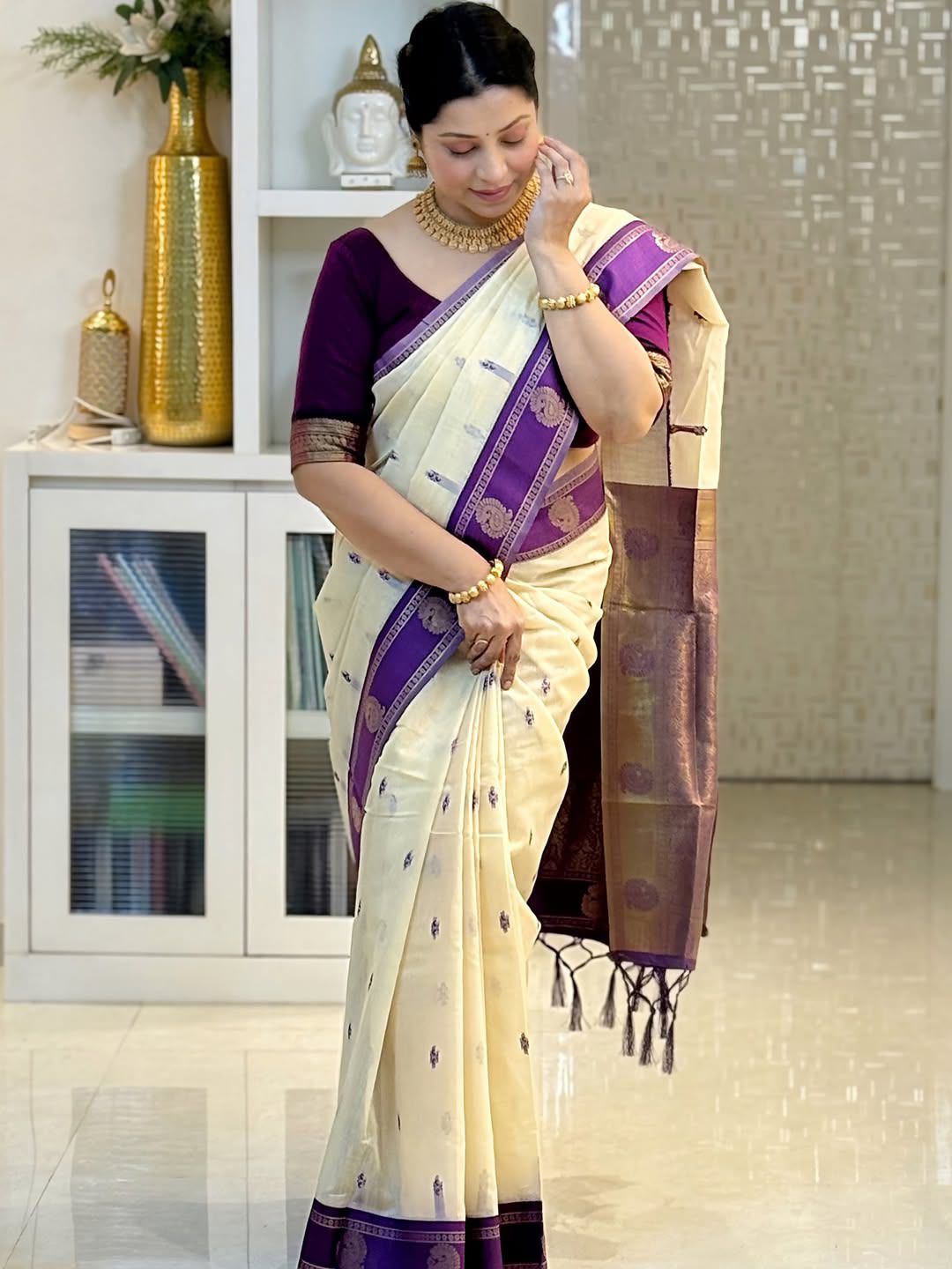 KPR 308 Cream in Soft Lichi Silk Jacquard Work Designer Work Saree . Exclusive Offer ₹1449. Delivery 4-6 Working Days. Shop now. | Sarees, Bollywood Sarees, Creative Sarees, Designer Sarees, Embroidered Sarees, Ethnic Saree, Modern Digital sarees, Party Wear Sarees