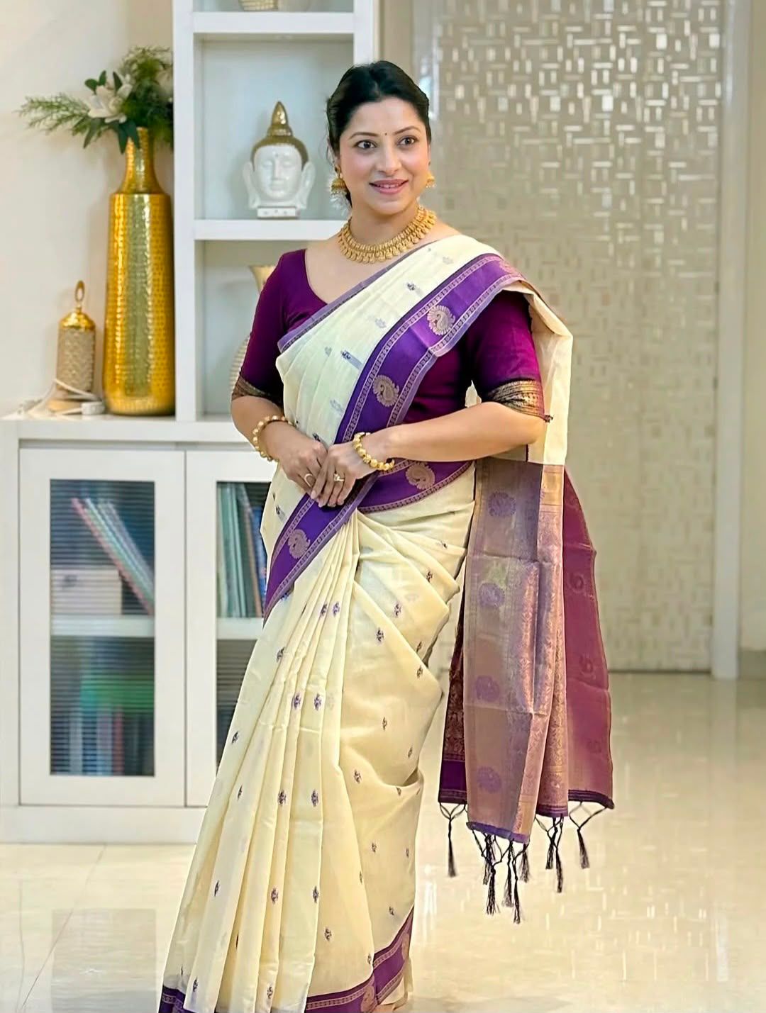 KPR 308 Cream in Soft Lichi Silk Jacquard Work Designer Work Saree . Exclusive Offer ₹1449. Delivery 4-6 Working Days. Shop now. | Sarees, Bollywood Sarees, Creative Sarees, Designer Sarees, Embroidered Sarees, Ethnic Saree, Modern Digital sarees, Party Wear Sarees