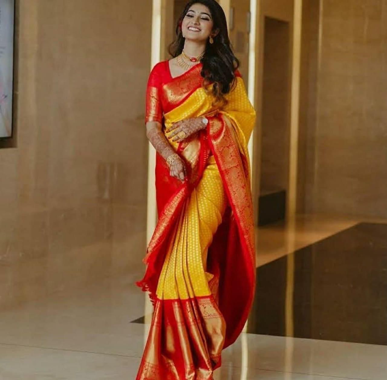 KP 2092 Yellow Color Yellow Soft Lichi Silk Saree with Jacquard Work. Best Price ₹1449. Delivery 4-6 Working Days. Shop now. | Sarees, Bollywood Sarees, Creative Sarees, Designer Sarees, Embroidered Sarees, Ethnic Saree, Modern Digital sarees, Party Wear Sarees
