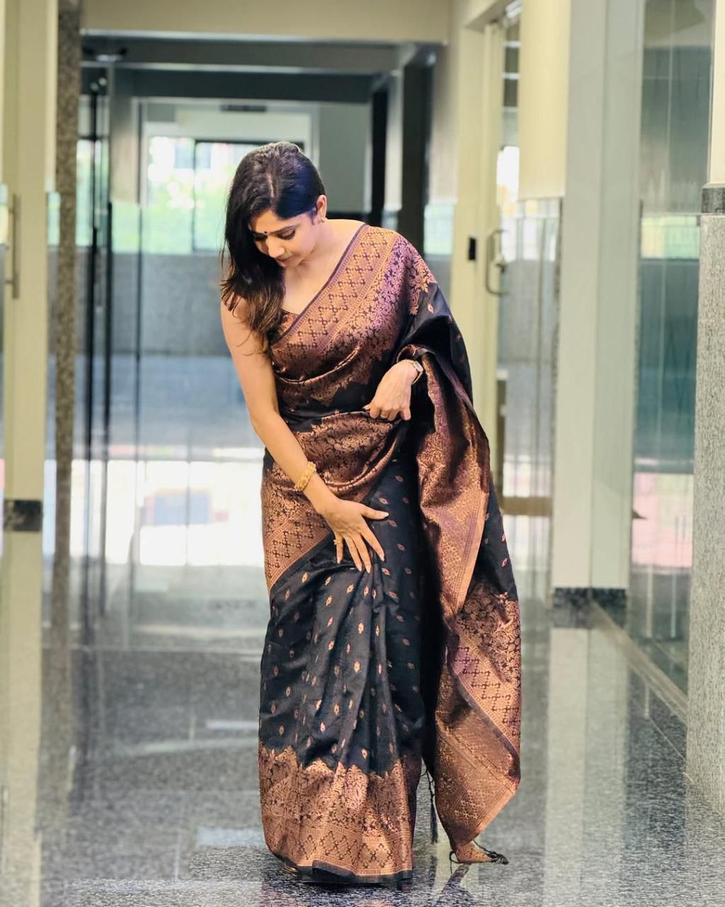 KP 6048 Black Color Yellow Soft Lichi Silk Saree with Jacquard Work. Best Price ₹1299. Delivery 4-6 Working Days. Shop now. | Sarees, Bollywood Sarees, Creative Sarees, Designer Sarees, Embroidered Sarees, Ethnic Saree, Modern Digital sarees, Party Wear Sarees