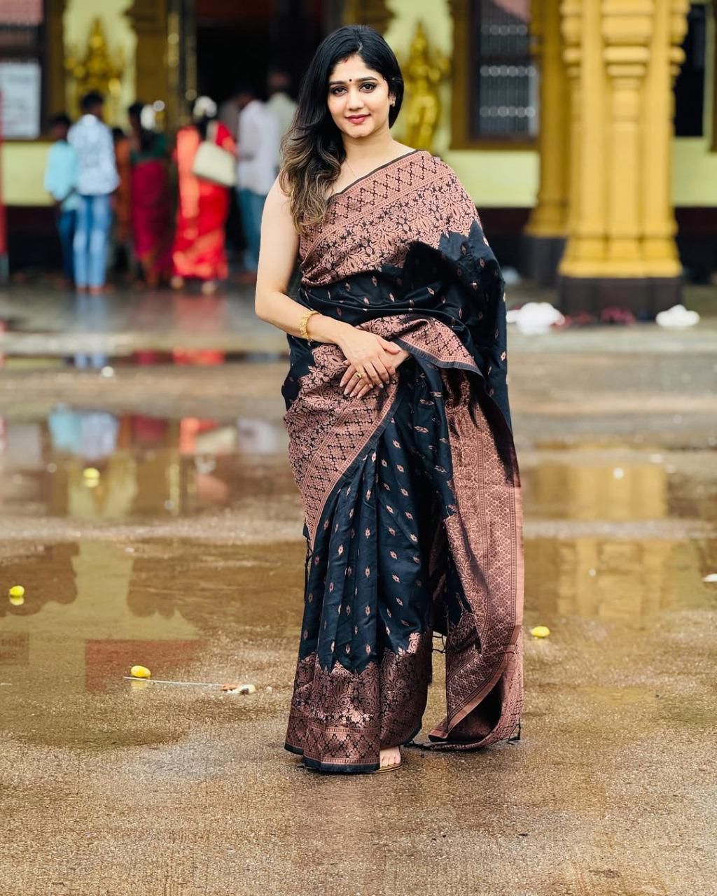 KP 6048 Black Color Yellow Soft Lichi Silk Saree with Jacquard Work. Best Price ₹1299. Delivery 4-6 Working Days. Shop now. | Sarees, Bollywood Sarees, Creative Sarees, Designer Sarees, Embroidered Sarees, Ethnic Saree, Modern Digital sarees, Party Wear Sarees