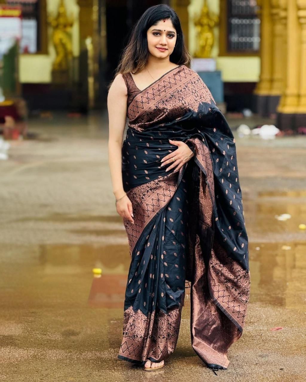 KP 6048 Black Color Yellow Soft Lichi Silk Saree with Jacquard Work. Best Price ₹1299. Delivery 4-6 Working Days. Shop now. | Sarees, Bollywood Sarees, Creative Sarees, Designer Sarees, Embroidered Sarees, Ethnic Saree, Modern Digital sarees, Party Wear Sarees