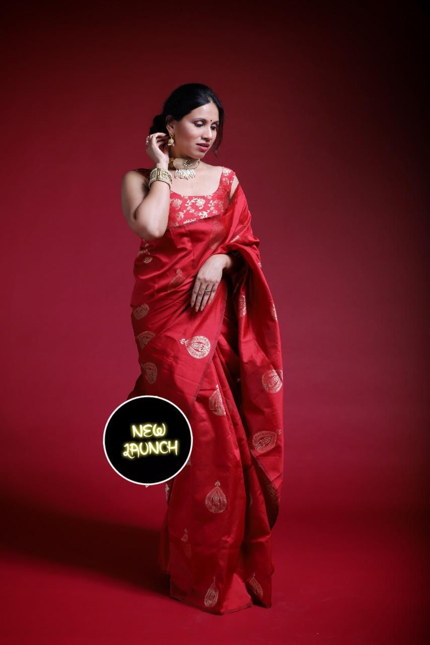 KP 2072 Red Color Yellow Soft Lichi Silk Saree with Jacquard Work. Best Price ₹1299. Delivery 4-6 Working Days. Shop now. | Sarees, Bollywood Sarees, Creative Sarees, Designer Sarees, Embroidered Sarees, Ethnic Saree, Modern Digital sarees, Party Wear Sarees