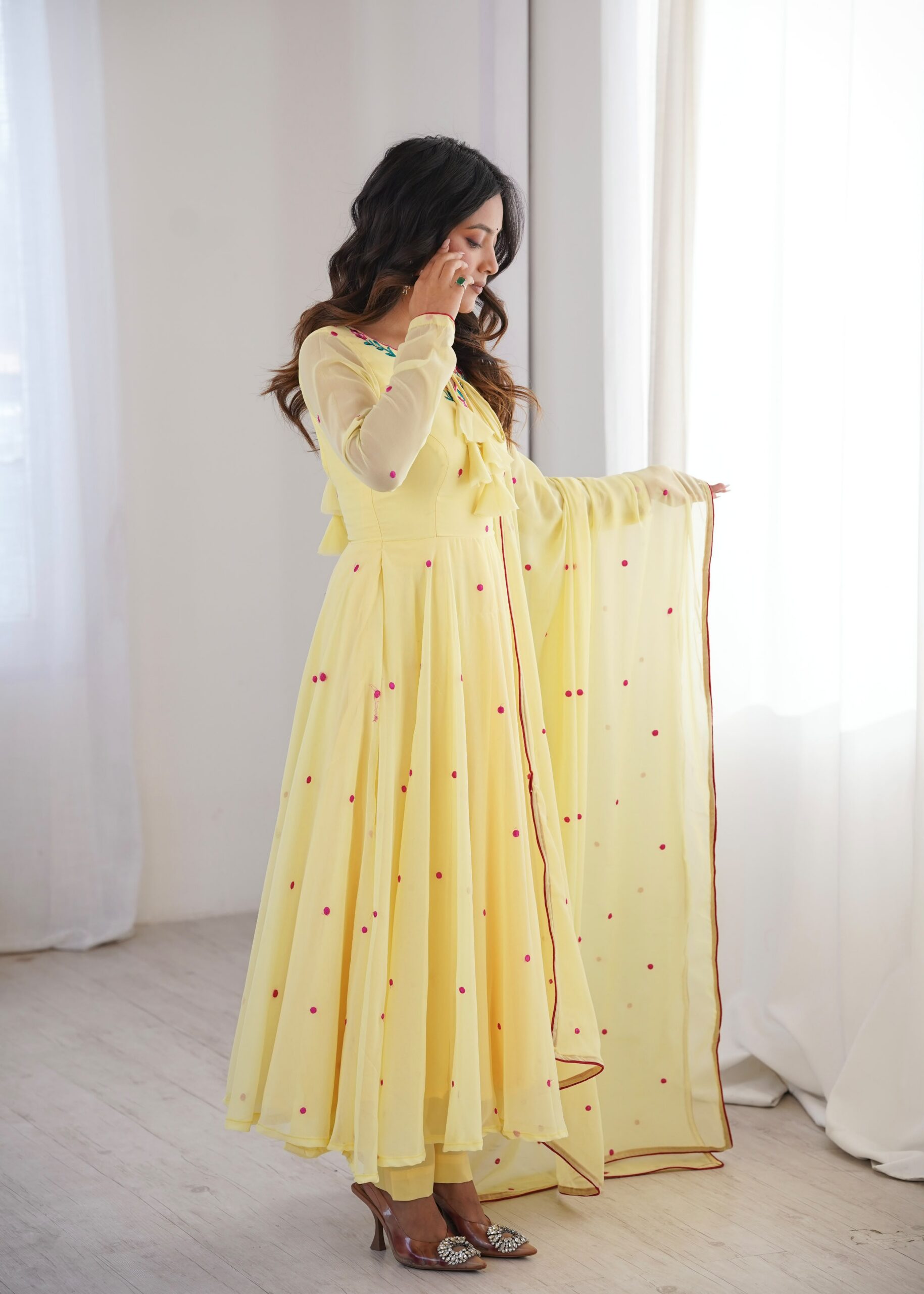 SP 82 Yellow in Heavy Faux Georgette Embroidery Work Salwar Suit . Introductory Price ₹1999. Delivery 4-6 Working Days. Shop now. | Anarkali Suits, Bollywood Anarkali, Creative-Anarkali, Designer Anarkali, Embroidered Anarkali, Party Wear Anarkali