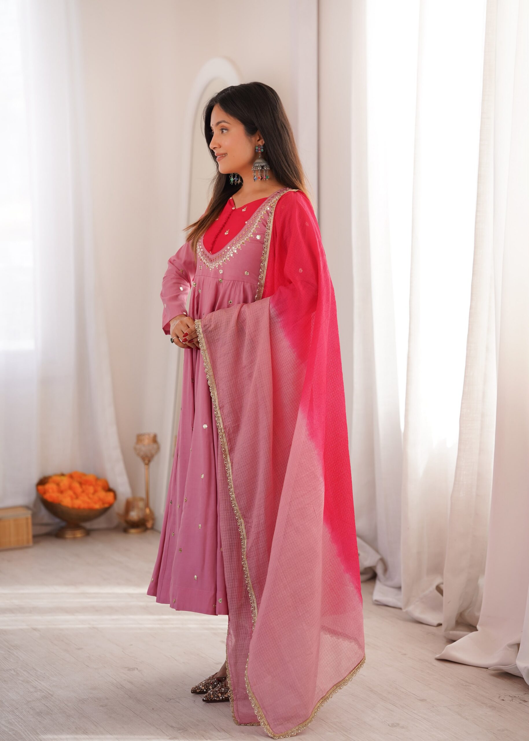 ZF 5023 Pink Roman Silk Gown with Mirror Work & Embroidery Work. Special Price ₹2099. Delivery 4-6 Working Days. Shop now. | Gowns, Bollywood Gowns, Creative Gowns, Designer Gowns, Embroidered Gowns, Party Wear Gowns