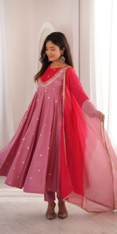 ZF 5023 Pink Roman Silk Gown with Mirror Work & Embroidery Work. Special Price ₹2099. Delivery 4-6 Working Days. Shop now. | Gowns, Bollywood Gowns, Creative Gowns, Designer Gowns, Embroidered Gowns, Party Wear Gowns