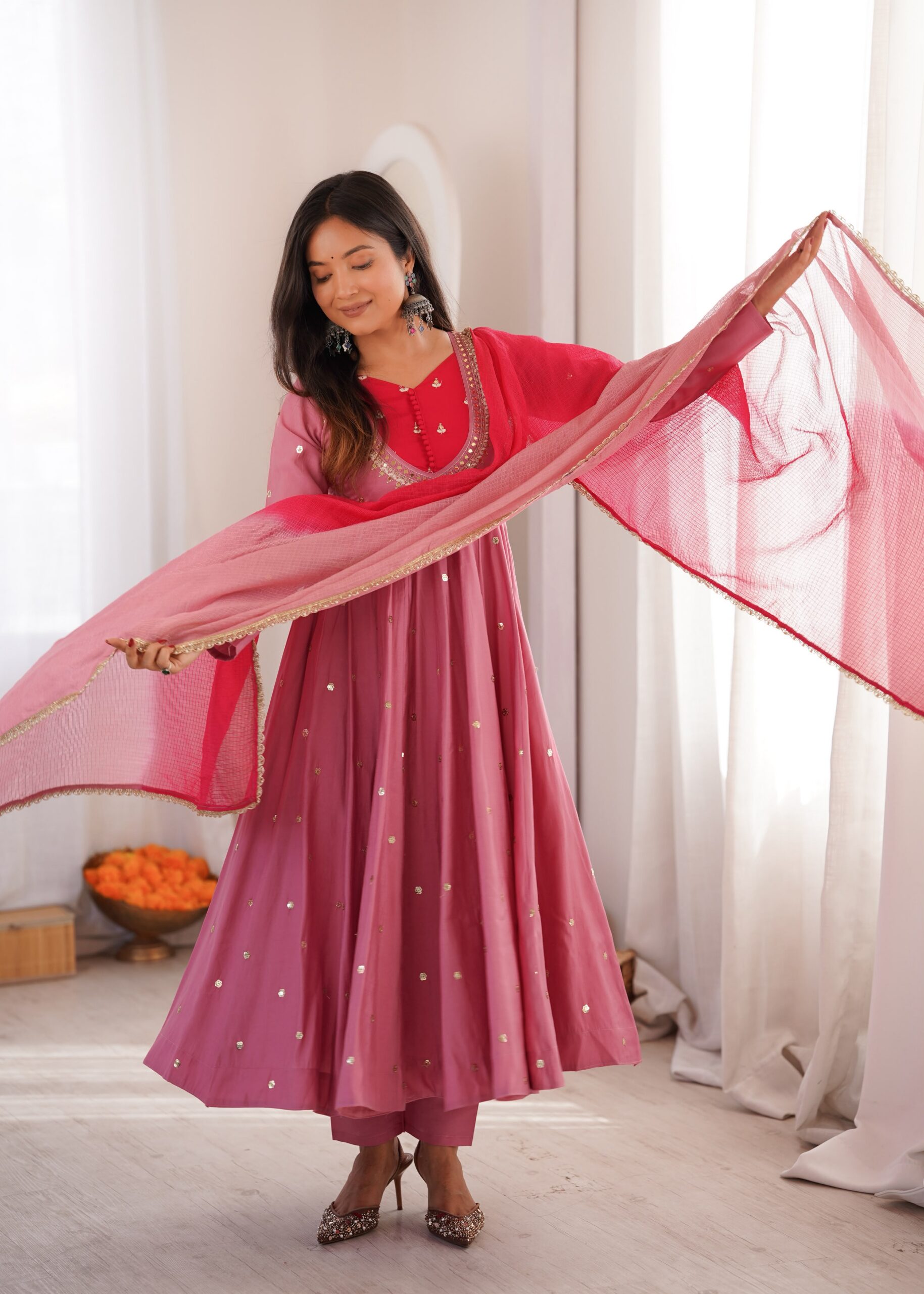 ZF 5023 Pink Roman Silk Gown with Mirror Work & Embroidery Work. Special Price ₹2099. Delivery 4-6 Working Days. Shop now. | Gowns, Bollywood Gowns, Creative Gowns, Designer Gowns, Embroidered Gowns, Party Wear Gowns
