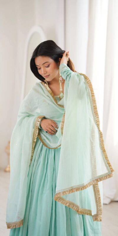 ZF 5020 Sea Green Sea Green Heavy Faux Gown with Lace Border & Lace Work. Festive Deal ₹2099. Delivery 4-6 Working Days. Shop now. | Gowns, Bollywood Gowns, Creative Gowns, Designer Gowns, Embroidered Gowns, Party Wear Gowns