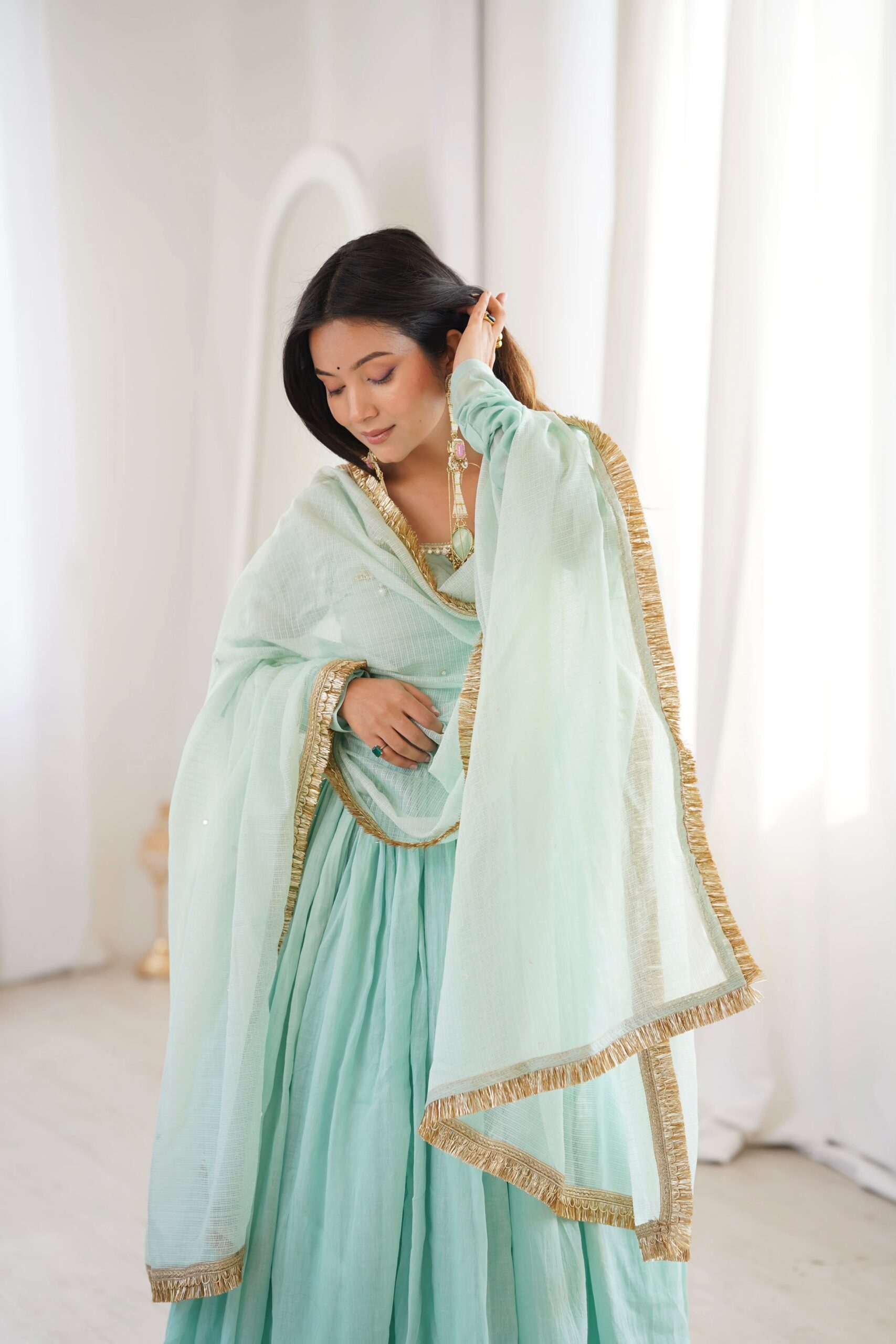 ZF 5020 Sea Green Sea Green Heavy Faux Gown with Lace Border & Lace Work. Festive Deal ₹2099. Delivery 4-6 Working Days. Shop now. | Gowns, Bollywood Gowns, Creative Gowns, Designer Gowns, Embroidered Gowns, Party Wear Gowns