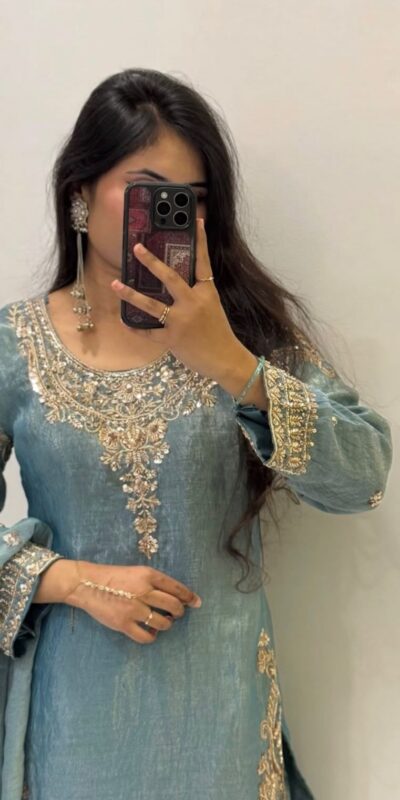 WW 1258 Sky Blue in Pure Zimmy Chu Silk Embroidery Work & Sequins Work Salwar Suit . Affordable Price ₹2099. Delivery 4-6 Working Days. Shop now. | Jump Suits, Salwar suit, Casual Suits, Creative suits, Designer Suits, Palazzo Suits, Party Wear Suits, Patiala Suits, Straight Suits