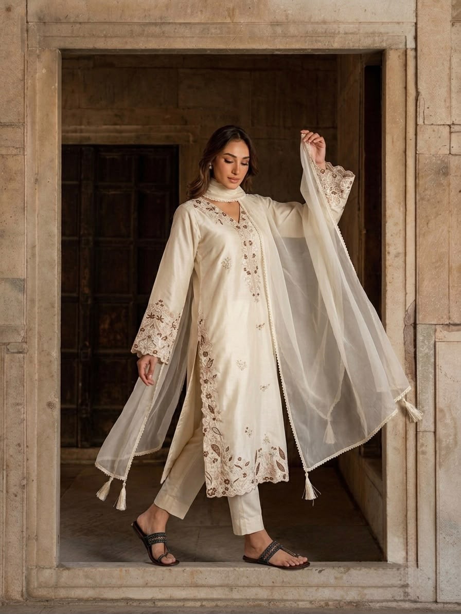 AD 237 Cream Color Roman Silk Salwar Suit with Embroidery Work. Available at ₹2149 only. Delivery 4-6 Working Days. Shop now. | Jump Suits, Salwar suit, Casual Suits, Creative suits, Designer Suits, Palazzo Suits, Party Wear Suits, Patiala Suits, Straight Suits