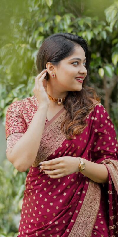 KPR 228 Red in Soft Lichi Silk Jacquard Work Designer Work Saree . Exclusive Offer ₹1349. Delivery 4-6 Working Days. Shop now. | Sarees, Bollywood Sarees, Creative Sarees, Designer Sarees, Embroidered Sarees, Ethnic Saree, Modern Digital sarees, Party Wear Sarees