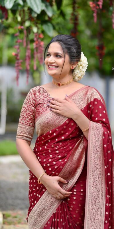 KPR 228 Red in Soft Lichi Silk Jacquard Work Designer Work Saree . Exclusive Offer ₹1349. Delivery 4-6 Working Days. Shop now. | Sarees, Bollywood Sarees, Creative Sarees, Designer Sarees, Embroidered Sarees, Ethnic Saree, Modern Digital sarees, Party Wear Sarees