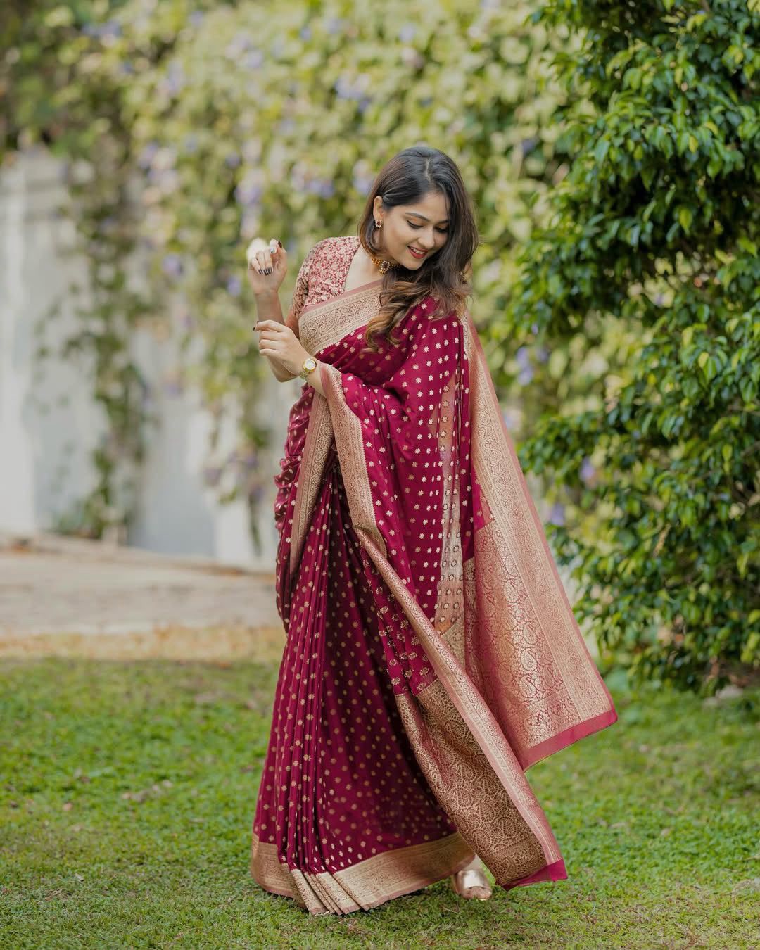 KPR 228 Red in Soft Lichi Silk Jacquard Work Designer Work Saree . Exclusive Offer ₹1349. Delivery 4-6 Working Days. Shop now. | Sarees, Bollywood Sarees, Creative Sarees, Designer Sarees, Embroidered Sarees, Ethnic Saree, Modern Digital sarees, Party Wear Sarees
