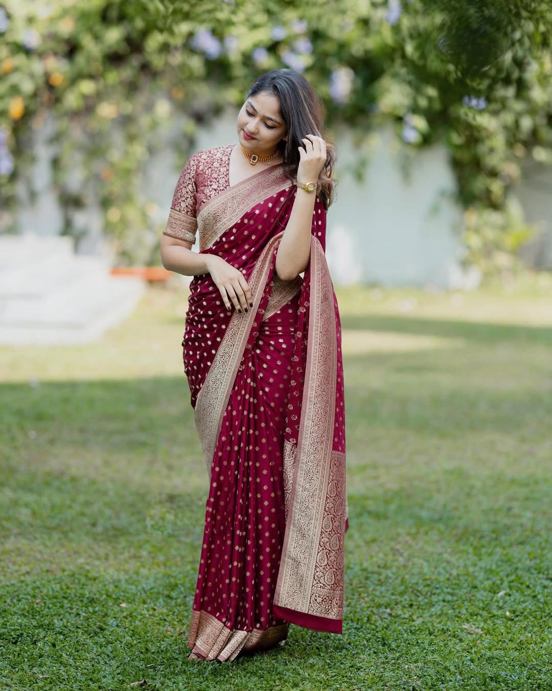 KPR 228 Red in Soft Lichi Silk Jacquard Work Designer Work Saree . Exclusive Offer ₹1349. Delivery 4-6 Working Days. Shop now. | Sarees, Bollywood Sarees, Creative Sarees, Designer Sarees, Embroidered Sarees, Ethnic Saree, Modern Digital sarees, Party Wear Sarees