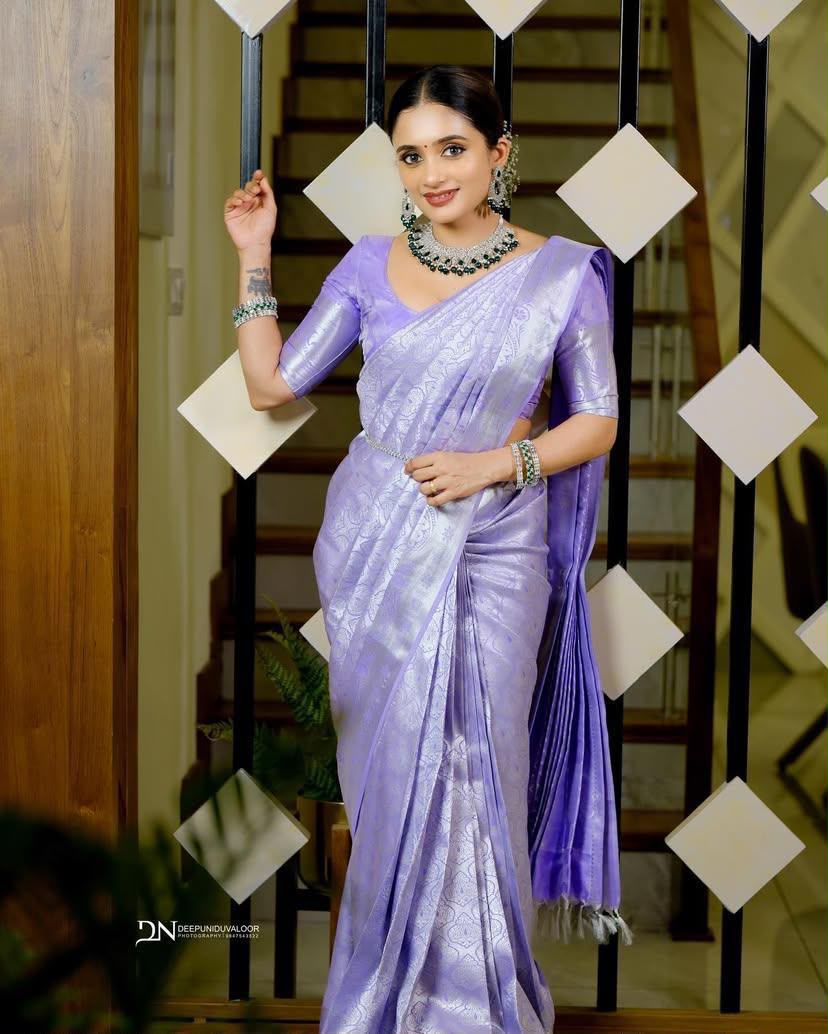 KPR 259 Lavender Soft Lichi Silk Saree with Lace Work & Lace Border. Introductory Price ₹1349. Delivery 4-6 Working Days. Shop now. | Sarees, Bollywood Sarees, Creative Sarees, Designer Sarees, Embroidered Sarees, Ethnic Saree, Modern Digital sarees, Party Wear Sarees