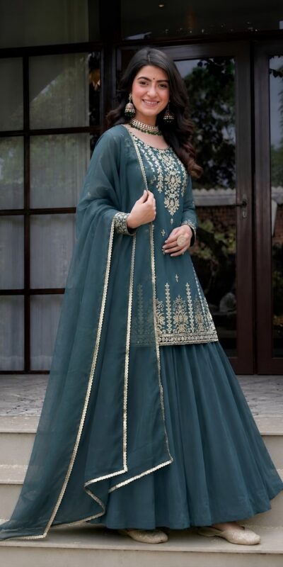 MD 3101 Teal Roman Cotton Lehenga Choli. Perfect for Wedding, Party, Makar Sankranti, Pooja, Anniversary – Grab it for ₹2099. Delivery 4-6 Working Day | Lehenga, Bollywood Lehenga, Creative Lehenga, Designer Lehenga, Embroidered Lehenga, Party Wear Lehenga