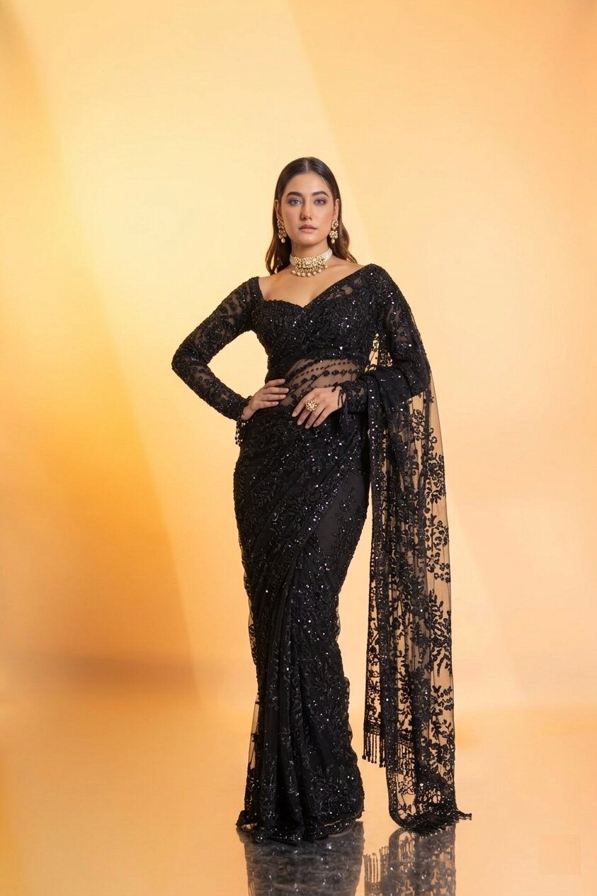 DF 3462 Black Color Butterfly Net Heavy 5mm Sequins Embroidery work Saree Casual, Wedding, Festive, Events . Expected Delivery 4-6 Working Days @1999/- only | Sarees, Bollywood Sarees, Creative Sarees, Designer Sarees, Embroidered Sarees, Ethnic Saree, Modern Digital sarees, Party Wear Sarees