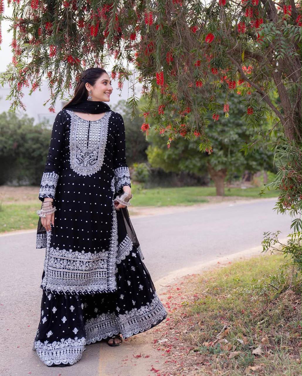 ZB 5064 Black Faux Georgette Salwar Suit with Embroidery Work. Available at ₹2049 only. Delivery 4-6 Working Days. Shop now. | Jump Suits, Salwar suit, Casual Suits, Creative suits, Designer Suits, Palazzo Suits, Party Wear Suits, Patiala Suits, Straight Suits