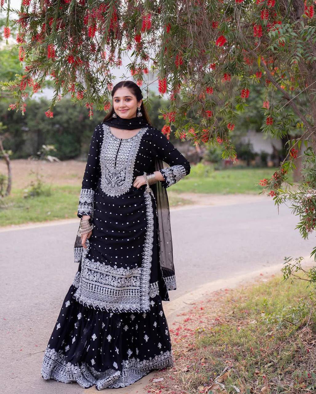 ZB 5064 Black Faux Georgette Salwar Suit with Embroidery Work. Available at ₹2049 only. Delivery 4-6 Working Days. Shop now. | Jump Suits, Salwar suit, Casual Suits, Creative suits, Designer Suits, Palazzo Suits, Party Wear Suits, Patiala Suits, Straight Suits