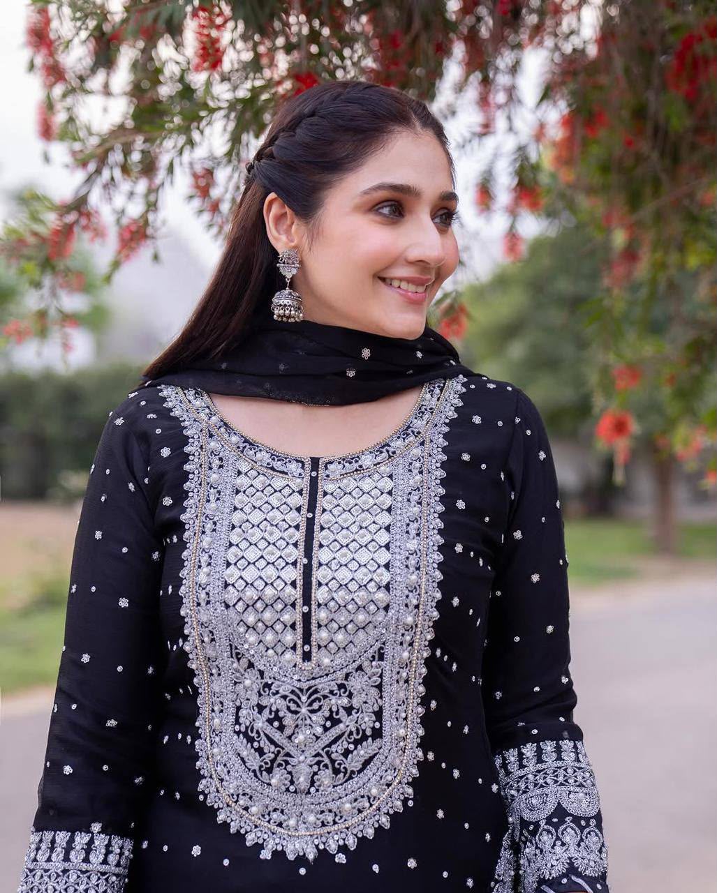 ZB 5064 Black Faux Georgette Salwar Suit with Embroidery Work. Available at ₹2049 only. Delivery 4-6 Working Days. Shop now. | Jump Suits, Salwar suit, Casual Suits, Creative suits, Designer Suits, Palazzo Suits, Party Wear Suits, Patiala Suits, Straight Suits