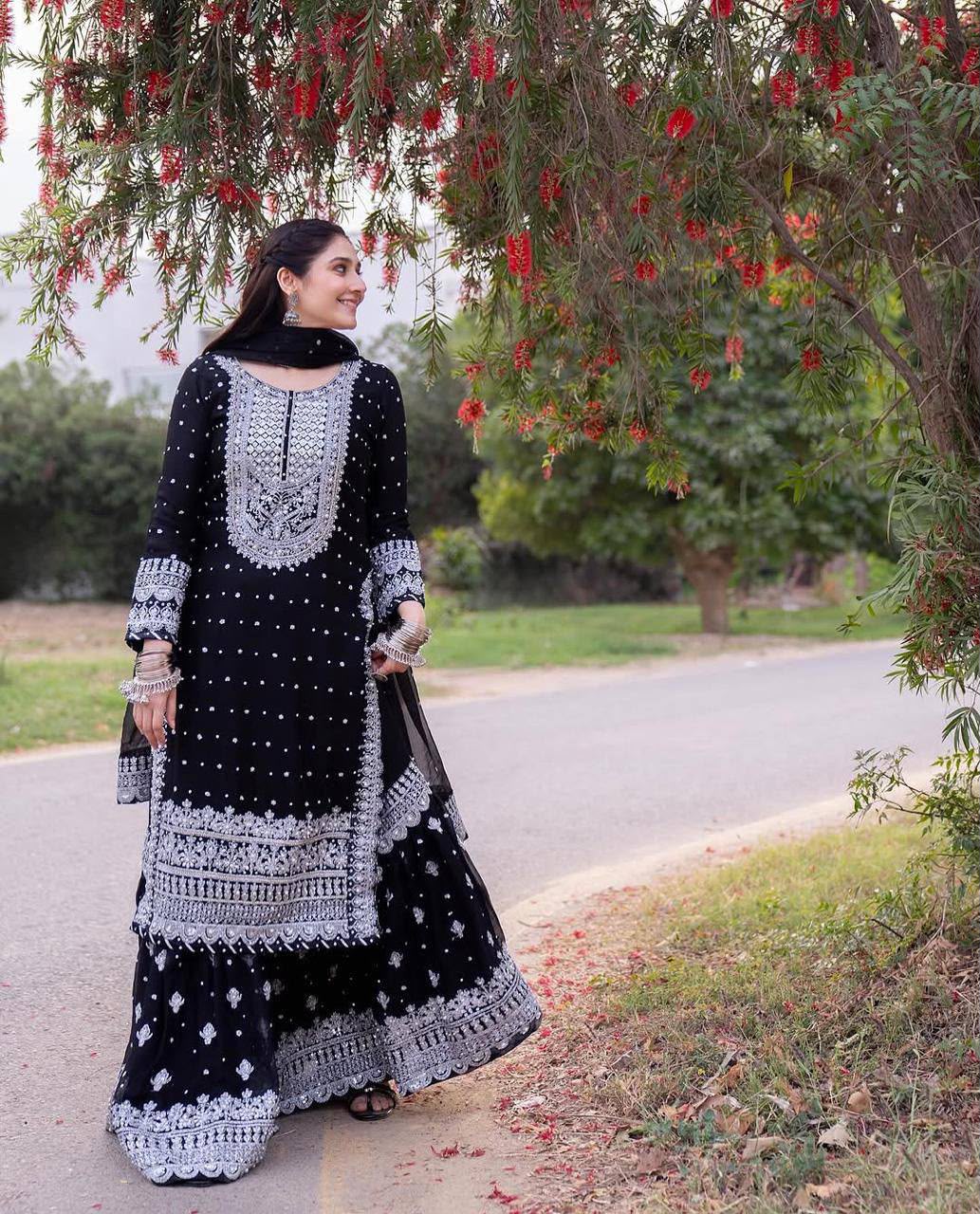 ZB 5064 Black Faux Georgette Salwar Suit with Embroidery Work. Available at ₹2049 only. Delivery 4-6 Working Days. Shop now. | Jump Suits, Salwar suit, Casual Suits, Creative suits, Designer Suits, Palazzo Suits, Party Wear Suits, Patiala Suits, Straight Suits