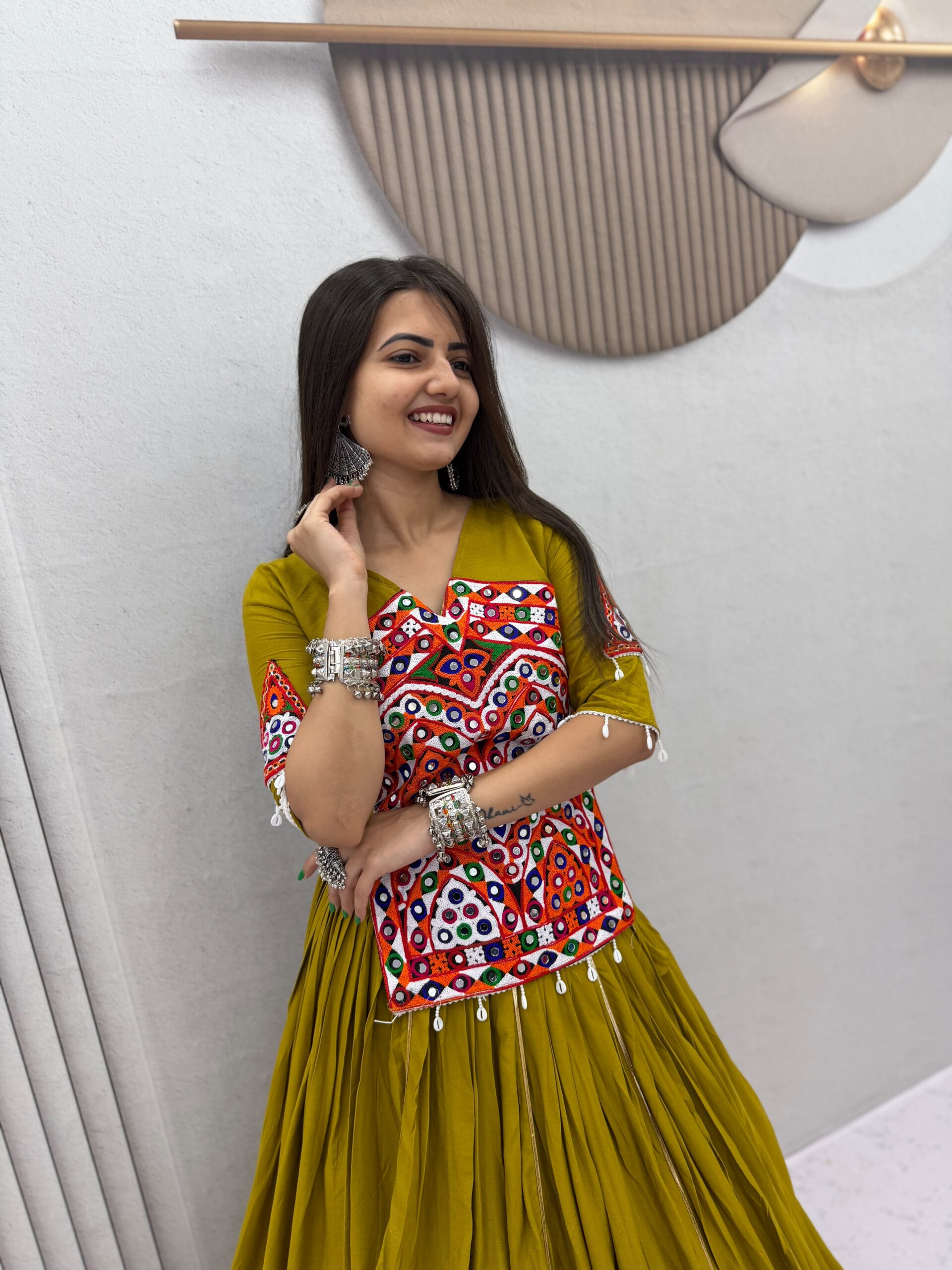 PC 595 Mustered in Pure Cotton Mirror Work & Gamthi Work Lehenga Choli . Exclusive Offer ₹3099. Delivery 4-6 Working Days. Shop now. | Lehenga, Bollywood Lehenga, Creative Lehenga, Designer Lehenga, Embroidered Lehenga, Party Wear Lehenga